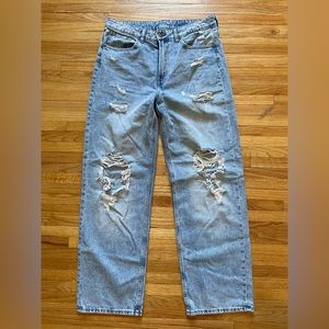 H&M high waisted loose straight distressed jeans